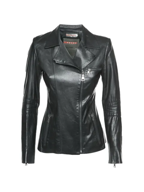 Prada Pre-Owned zip-up leather jacket Black 1319113