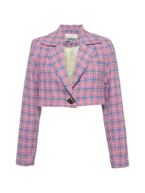 GANNI check tweed blazer Pink 1295178