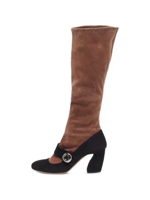 Prada Pre-Owned buckle-detail suede knee-length boots Brown 1302012
