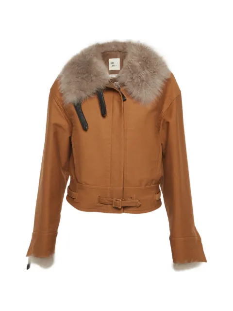 Hermès Pre-Owned belted fur-collar jacket Brown 1292338