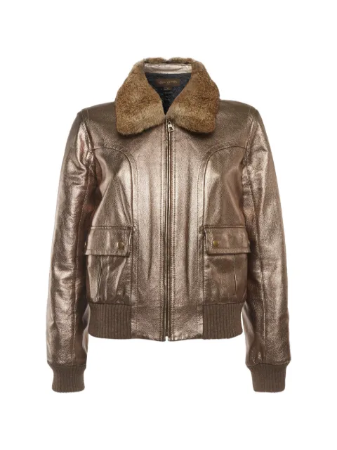 Louis Vuitton Pre-Owned leather fur collar jacket Gold 1315666