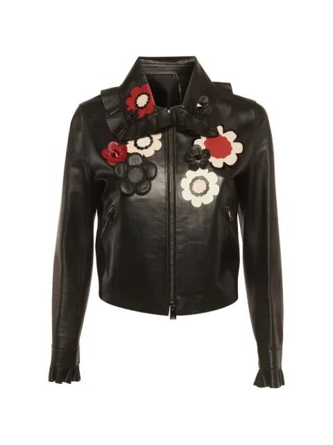 Fendi Pre-Owned floral-embellished leather jacket Black 1282155