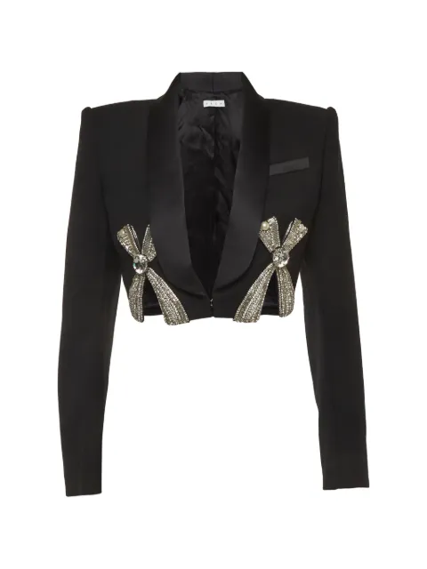 AREA crystal-embellished bow cropped blazer Black 1329803