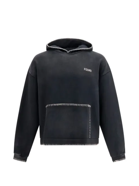 FOUND stitched-border distressed hoodie Black FOPF26HO01012