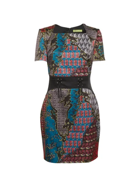 Versace Jeans Couture short-sleeve lace-up printed mini dress Blue 1307477