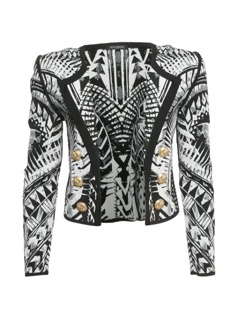 Balmain Pre-Owned folkloric-jacquard open-front blazer White 1277633