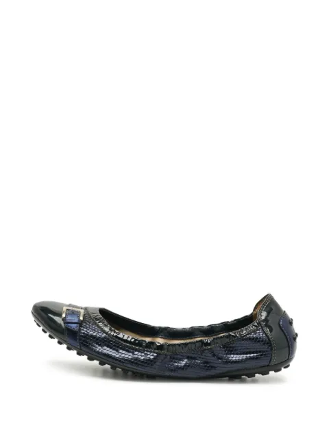 Tod's Vintage buckled snakeskin-effect ballet flats Blue 1308535
