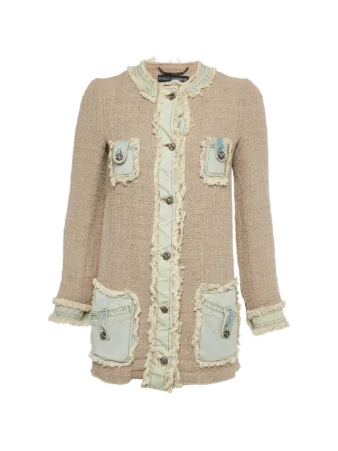 Dolce & Gabbana Pre-Owned denim-trim tweed jacket Neutrals 1314280