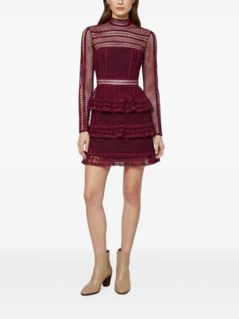 Self-Portrait lace ruffled mini dress Red 1339494