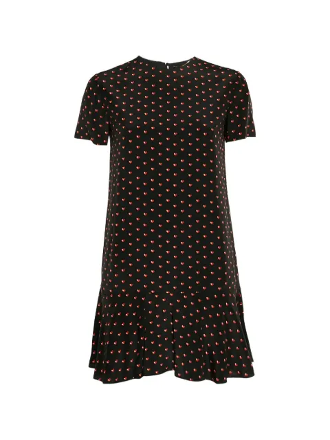 Saint Laurent Pre-Owned heart-print ruffled-hem mini dress Black 1320546