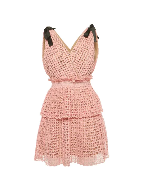 Self-Portrait bow-detail tiered mini dress Pink 1276996