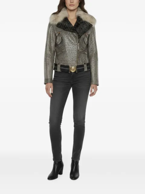 Gucci Pre-Owned fur-collar belted jacket Grey 1346166
