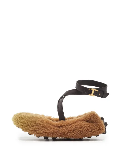 Tod's Vintage shearling ankle-strap ballet flats Neutrals 1330568