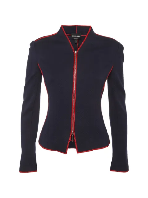 Giorgio Armani Pre-Owned chevron-pattern zip-up jacket Blue 1313395