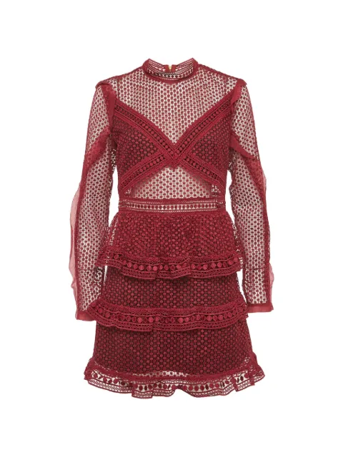 Self-Portrait guipure lace tiered mini dress Red 1304290
