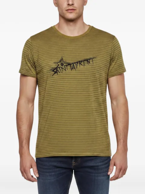 Saint Laurent Pre-Owned 2019 striped star-logo T-shirt Green 1343715