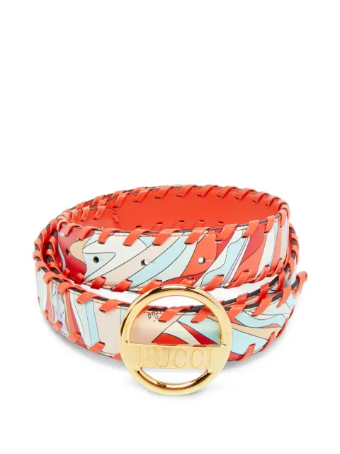 PUCCI Pre-Owned whipstitch round buckle belt Orange 1261321