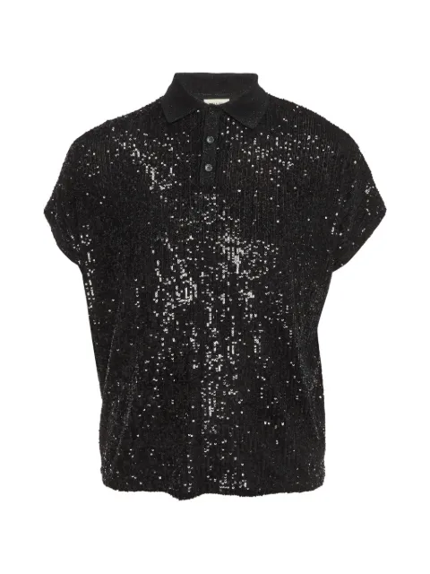 Saint Laurent Pre-Owned sequin-embellished polo shirt Black 1314657
