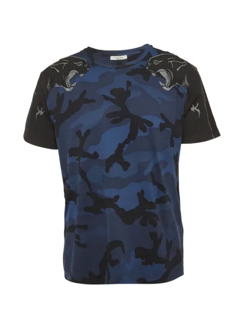 Valentino Garavani Pre-Owned camouflage-print panther-patch T-shirt Blue 1281604