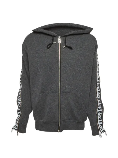 Versus Pre-Owned logo-tape zip-up hoodie Grey 1295891