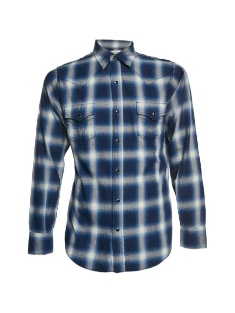 Saint Laurent Pre-Owned plaid-pattern cotton shirt Blue 1325382