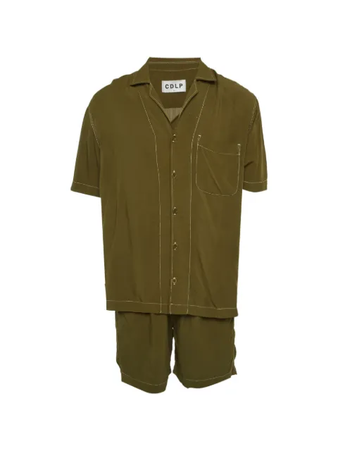 GCDS contrast-stitch button up shirt shorts set Green 1310837