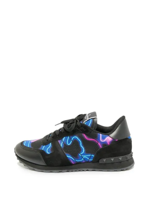 Valentino Garavani Pre-Owned Rockrunner canvas and suede lace up sneakers Black 1344593