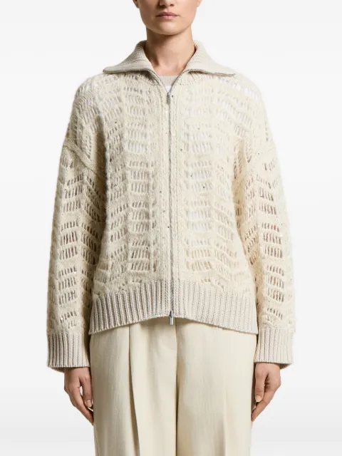 Peserico sequin-embellished open-knit cardigan Neutrals A99238F03E9243