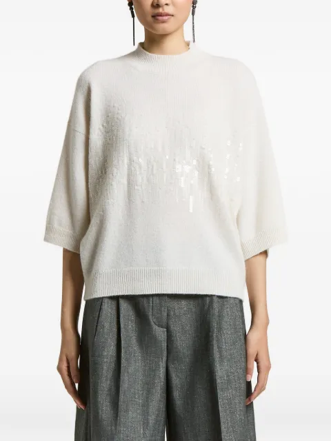 Peserico sequin-embellished short-sleeve sweater White A99834F07RL9100