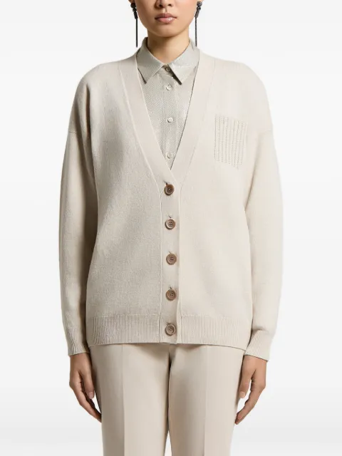 Peserico ribbed-knit chest-pocket cardigan Neutrals A99207F12A9283