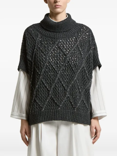 Peserico diamond-knit roll-neck shot-sleeve sweater Grey A99274F03R09341