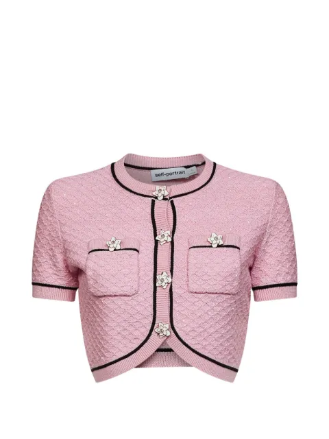 Self-Portrait sequin-embellished floral-button blouse Pink 064CPINK