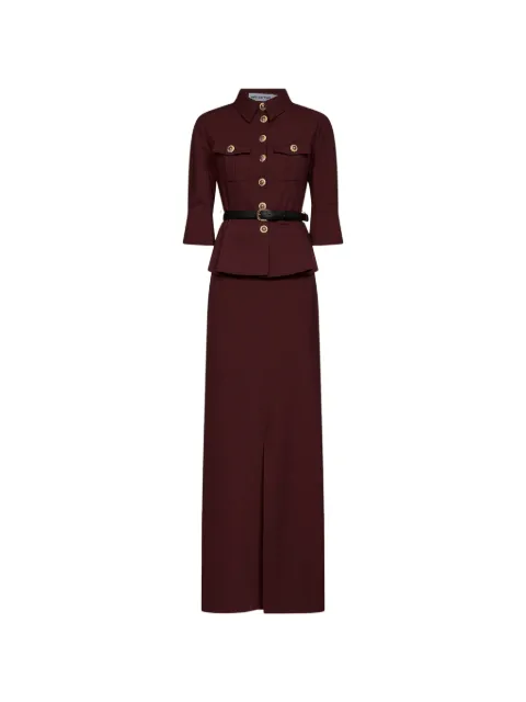 Self-Portrait jewel-button peplum-waist maxi dress Brown 010XBROWN