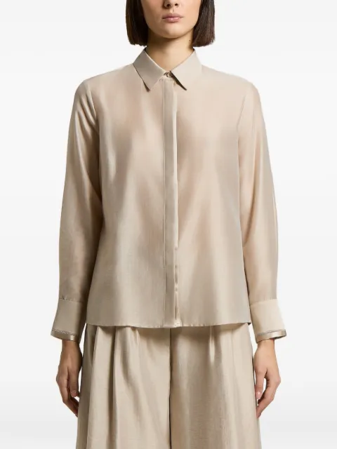 Peserico beaded-trim long-sleeved shirt Neutrals A06318A8867