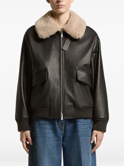 Peserico shearling-collar bomber jacket Black A21077C03CC586