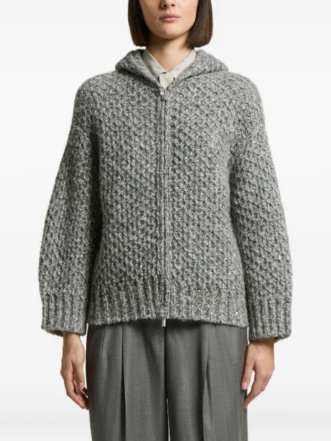 Peserico sequin-embellished hooded cardigan Grey A99848F0309243