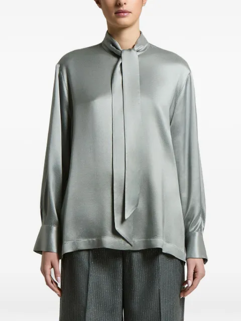 Peserico pussy-bow satin-finish shirt Green A0624908761