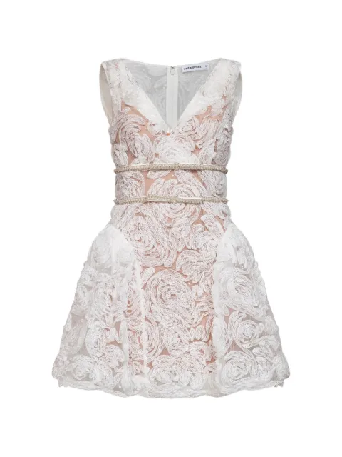 Self-Portrait lace-embroidered sequinned mini dress White 101SWHITE