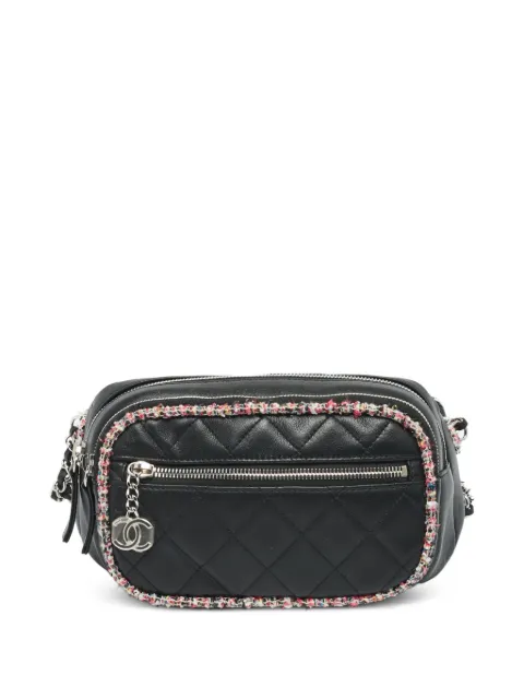 CHANEL Pre-Owned quilted leather tweed-trim belt bag Black 1333064