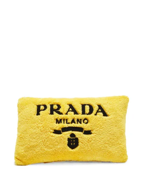 Prada Pre-Owned Logo embroidered fleece cushion Yellow 1266702