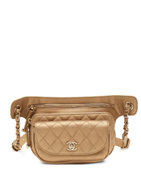 CHANEL Pre-Owned 2019-2020 turn-lock quilted belt bag Gold 1333547