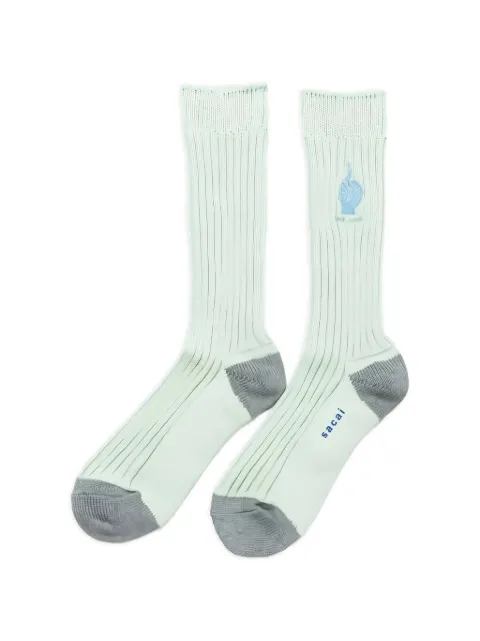 sacai ribbed-knit embroidered socks Green 240869S