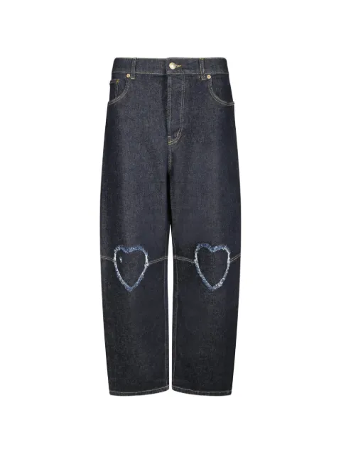 Moschino heart-motif frayed-detail wide-leg jeans Blue 03164370510