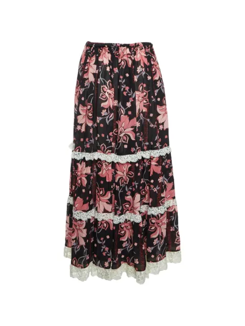 Gucci Pre-Owned floral-print lace-trim midi skirt Black 1354062