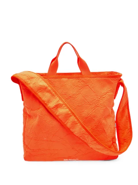 Off-White Pre-Owned logo-detail crinkled tote bag Orange 1352359