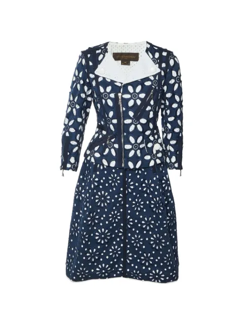 Louis Vuitton Pre-Owned flower-embroidered midi dress Blue 1361504
