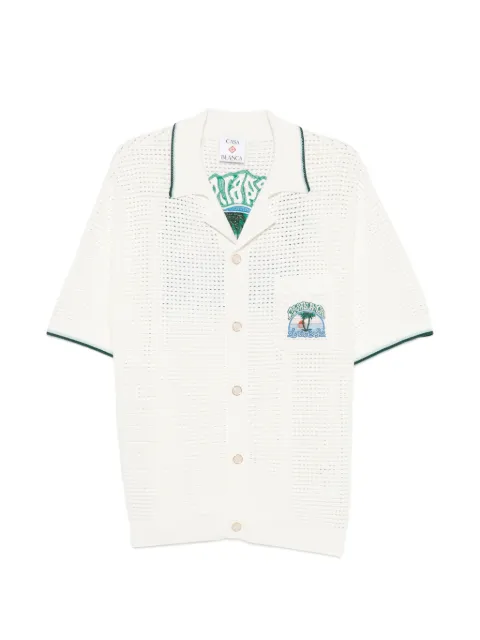 Casablanca palm tree-embroidered open-knit shirt White MPF26KW141301