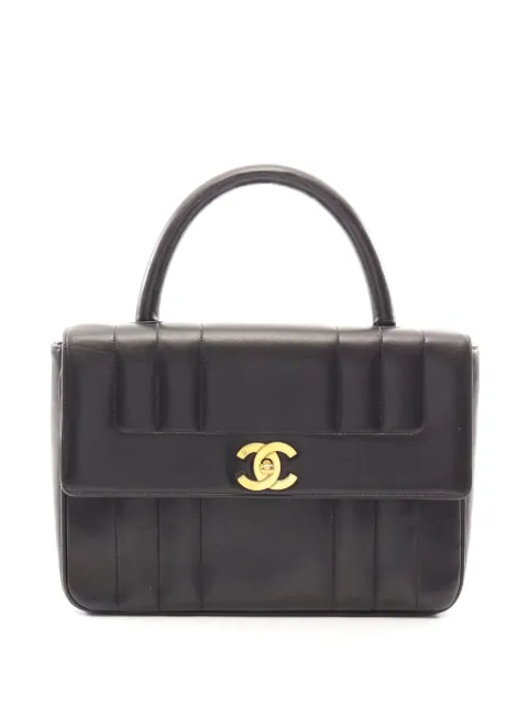 CHANEL Pre-Owned 1994-1996 CC Vertical Quilted Lambskin Top Handle Flap handbag Black ERF2WG4O0DSLH0ZB
