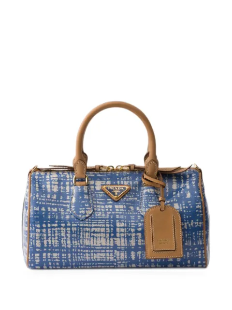 Prada small linen blend and leather top-handle bag Blue 1BB174VOVT2ZRX