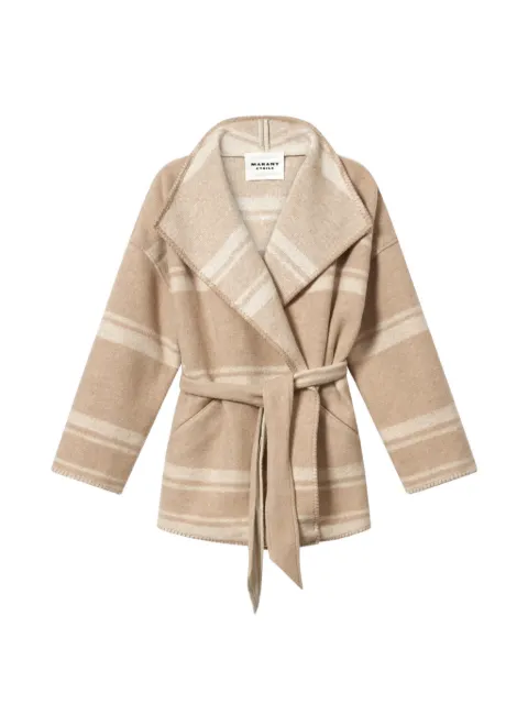 MARANT ÉTOILE Brea horizontal-stripe belted coat Neutrals MA0574FAD3D02E